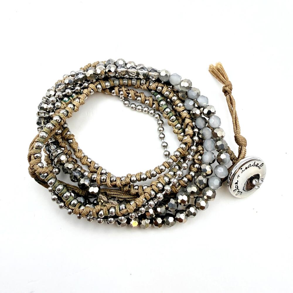 CHLOE + ISABEL 2 Strand Wrap Bracelet Gray Faceted Crystal Ball Bead Chain Boho